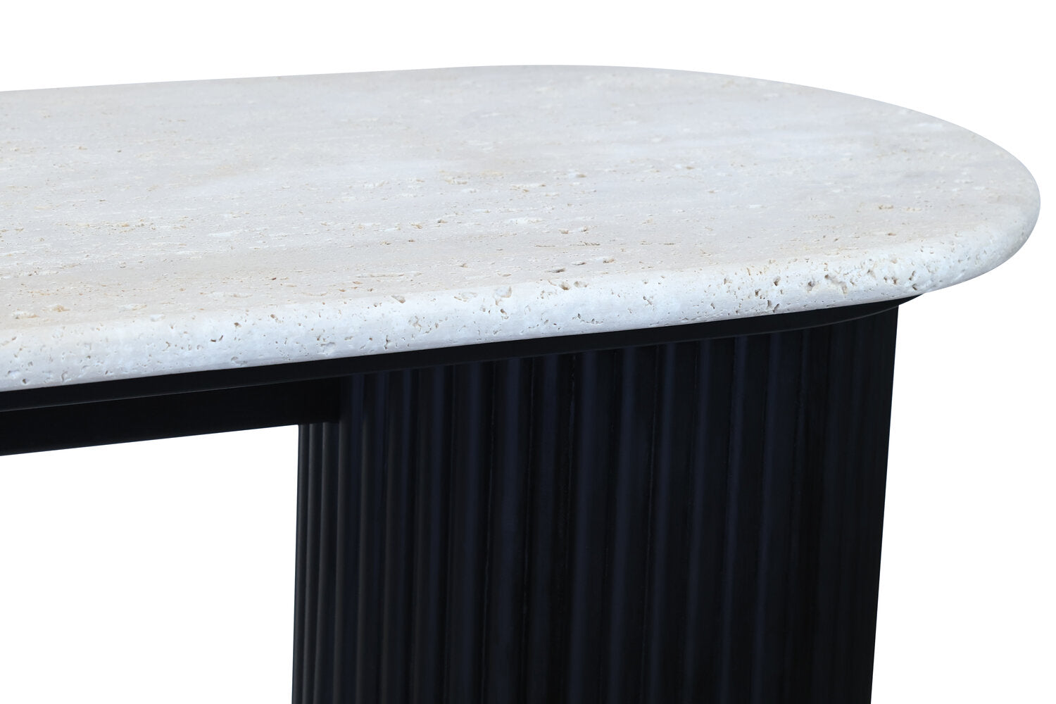 Image of Walton Travertine Top Console Table with Black Acacia Wood Legs - Macro