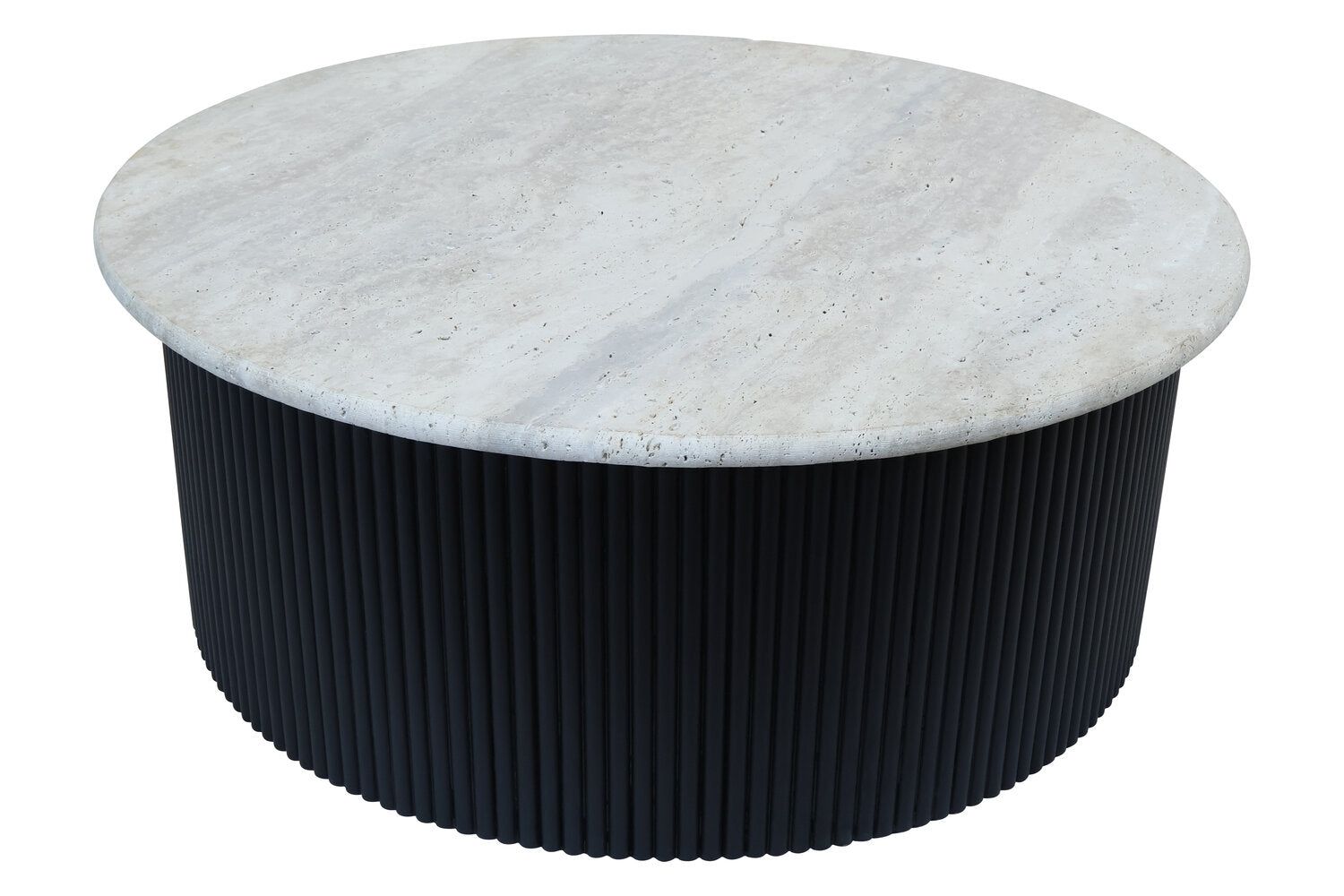 Image of Walton Travertine Top Coffee Table with Black Acacia Wood Base - Additional