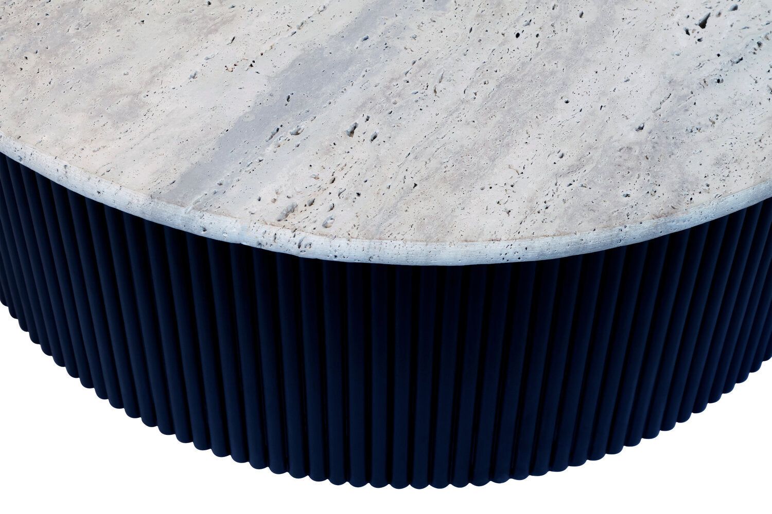 Image of Walton Travertine Top Coffee Table with Black Acacia Wood Base - Macro