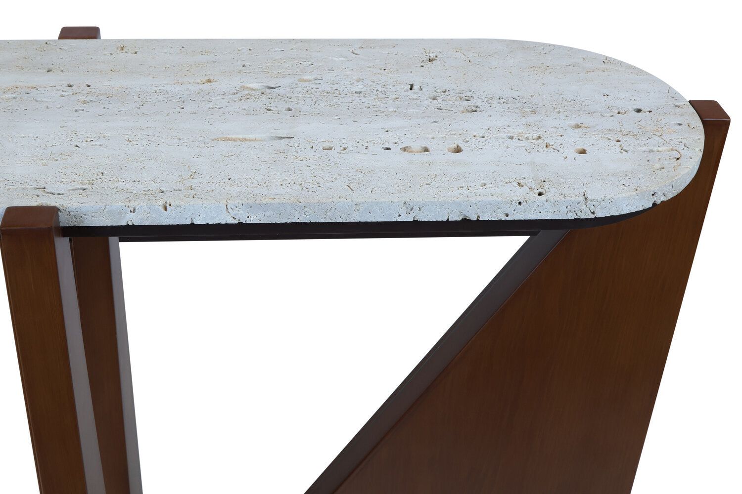 Image of Winton Travertine Top Console Table With Acacia Wood Frame - Macro
