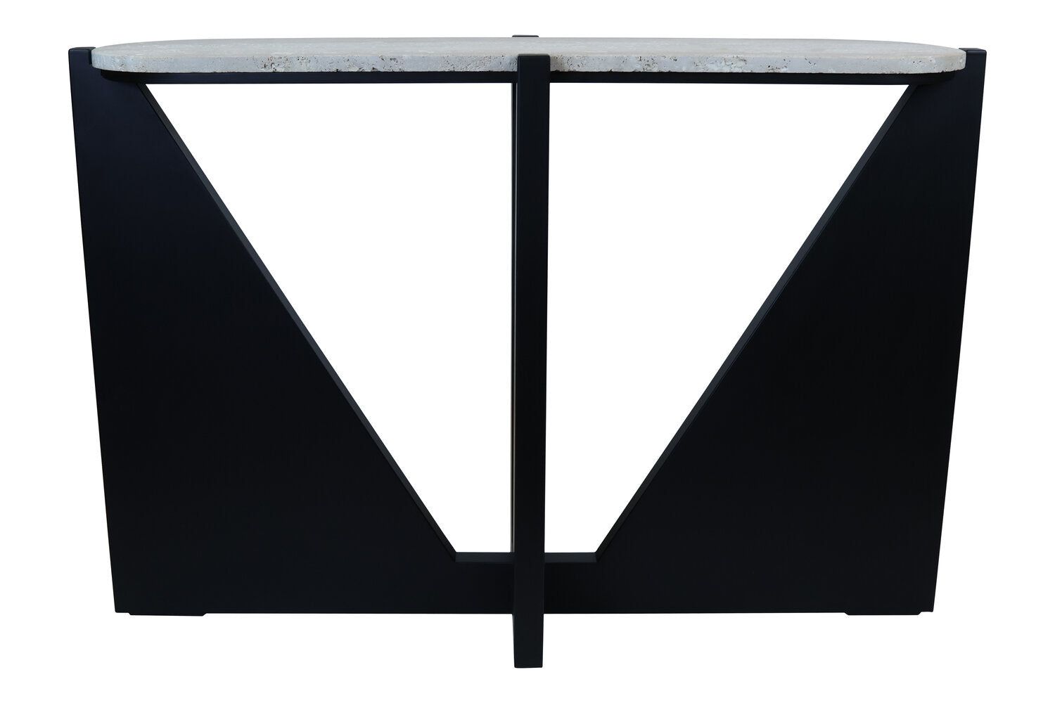Image of Winton Travertine Top Console Table With Black Acacia Wood Frame - Additional
