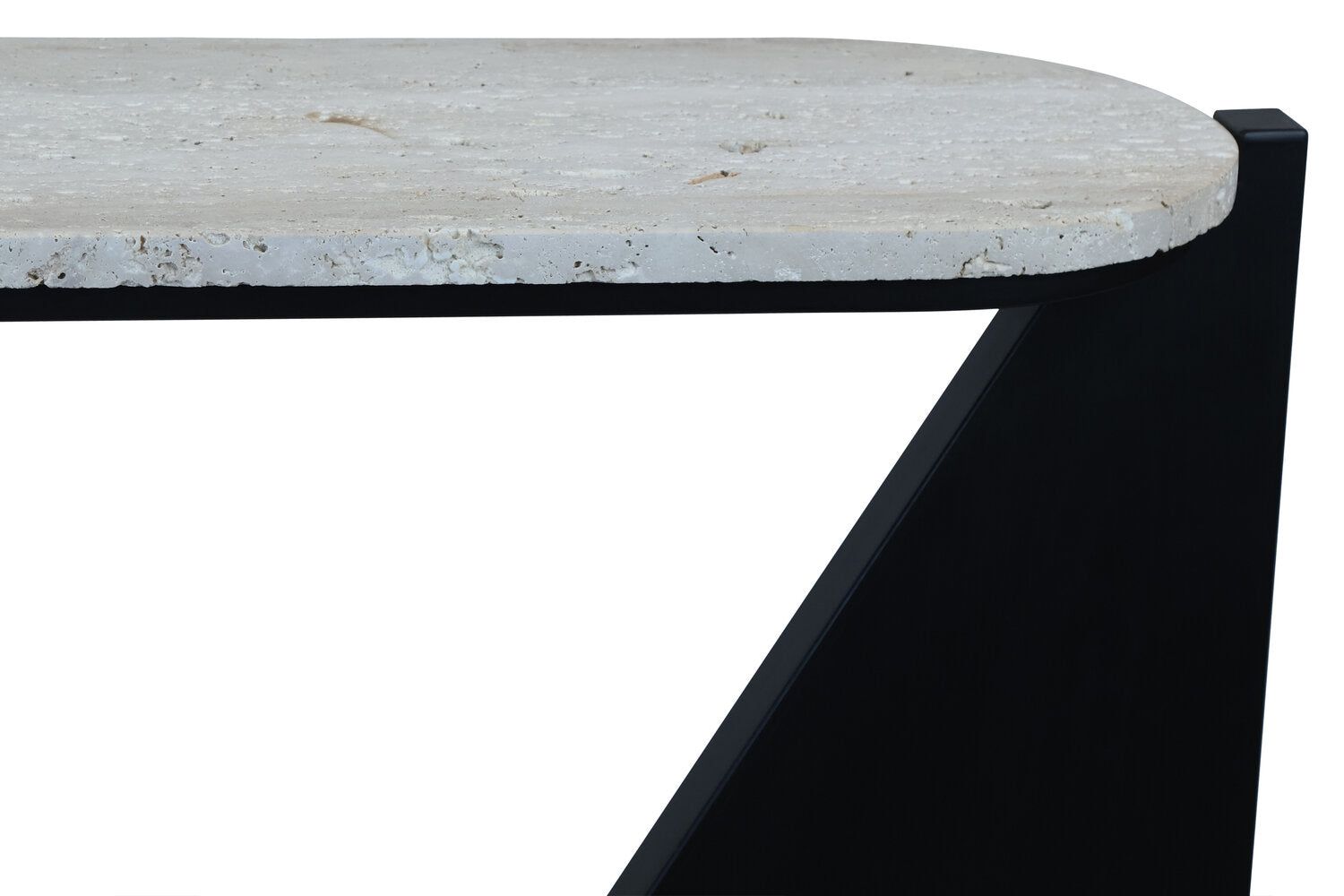 Image of Winton Travertine Top Console Table With Black Acacia Wood Frame - Macro