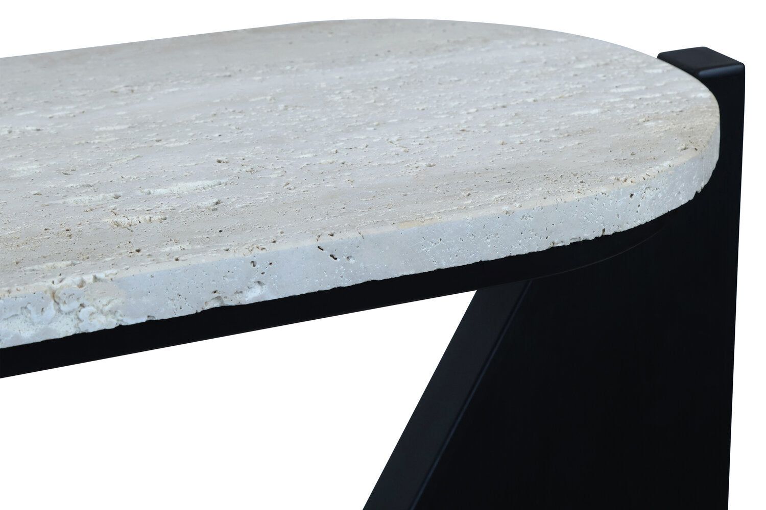 Image of Winton Travertine Top Console Table With Black Acacia Wood Frame - Macro