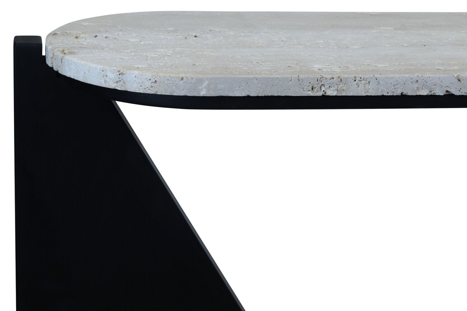 Image of Winton Travertine Top Console Table With Black Acacia Wood Frame - Macro