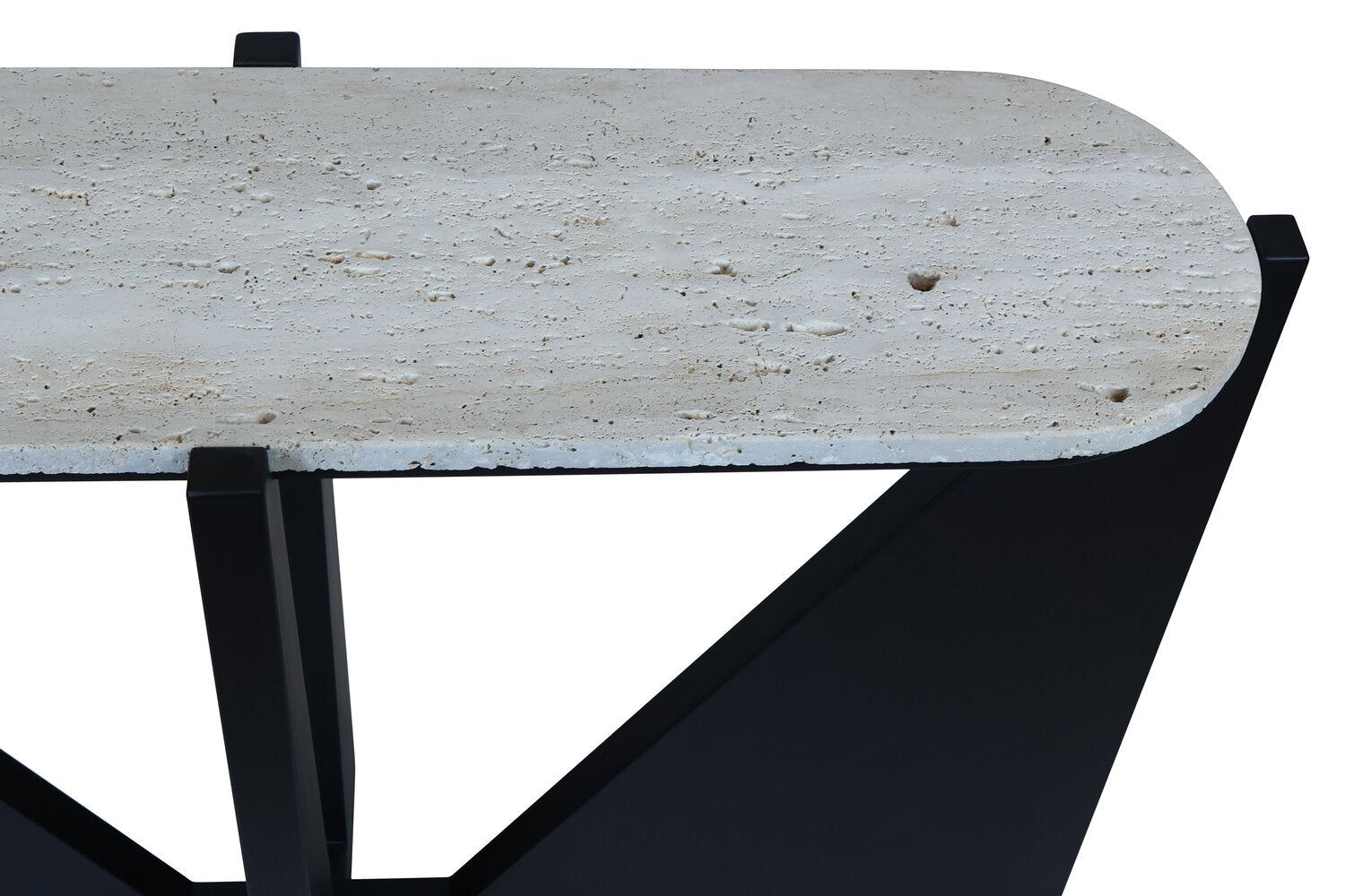 Image of Winton Travertine Top Console Table With Black Acacia Wood Frame - Macro