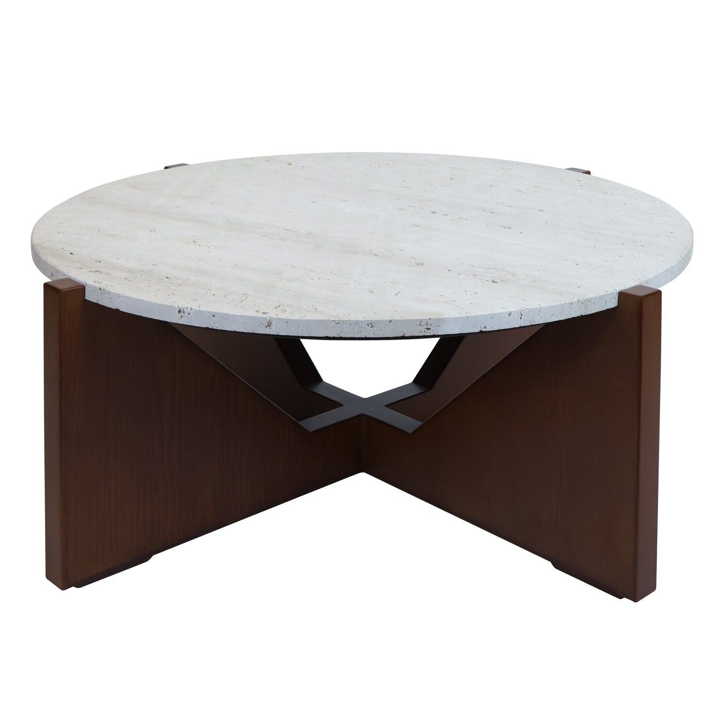 Image of Winton Travertine Top Coffee Table With Acacia Wood Frame - Additional