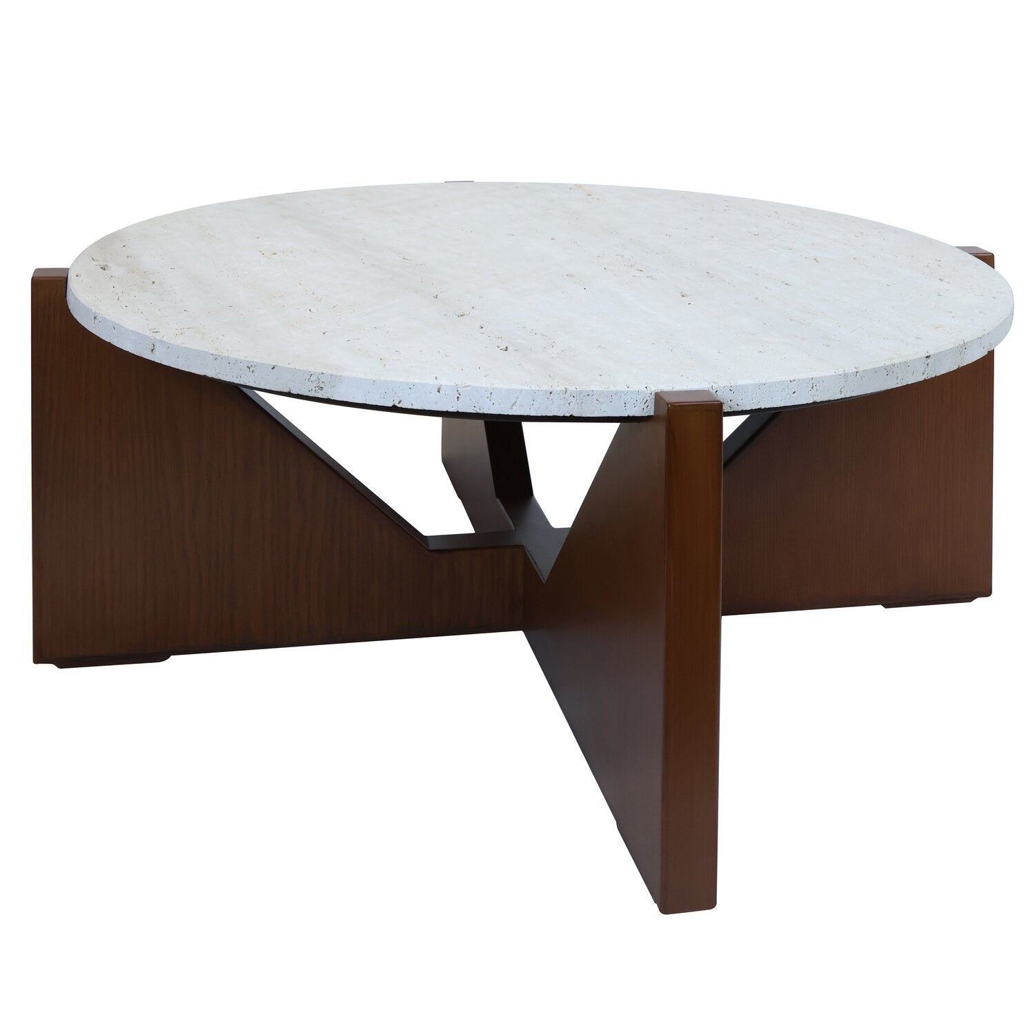 Image of Winton Travertine Top Coffee Table With Acacia Wood Frame - Additional