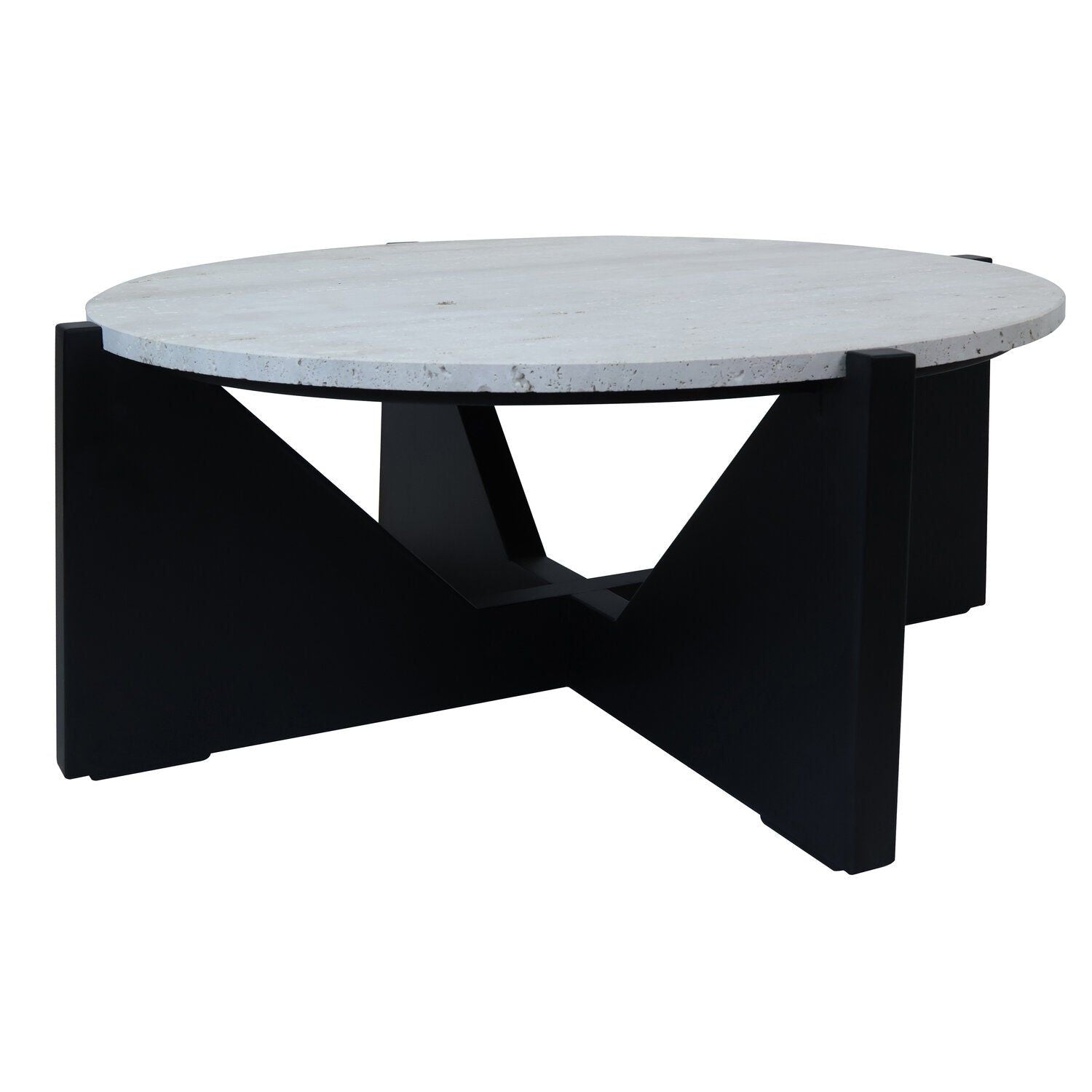 Image of Winton Travertine Top Coffee Table With Black Acacia Wood Frame - Additional