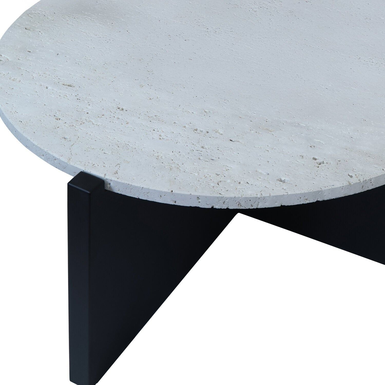 Image of Winton Travertine Top Coffee Table With Black Acacia Wood Frame - Additional