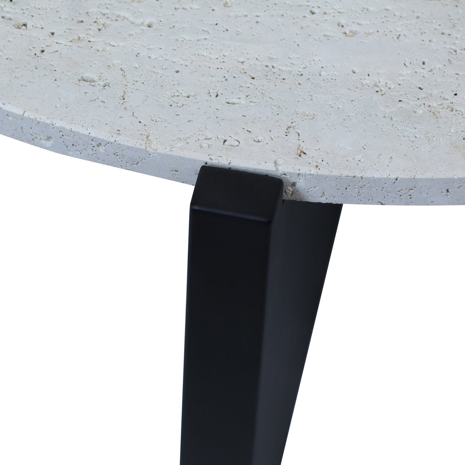 Image of Winton Travertine Top Coffee Table With Black Acacia Wood Frame - Macro