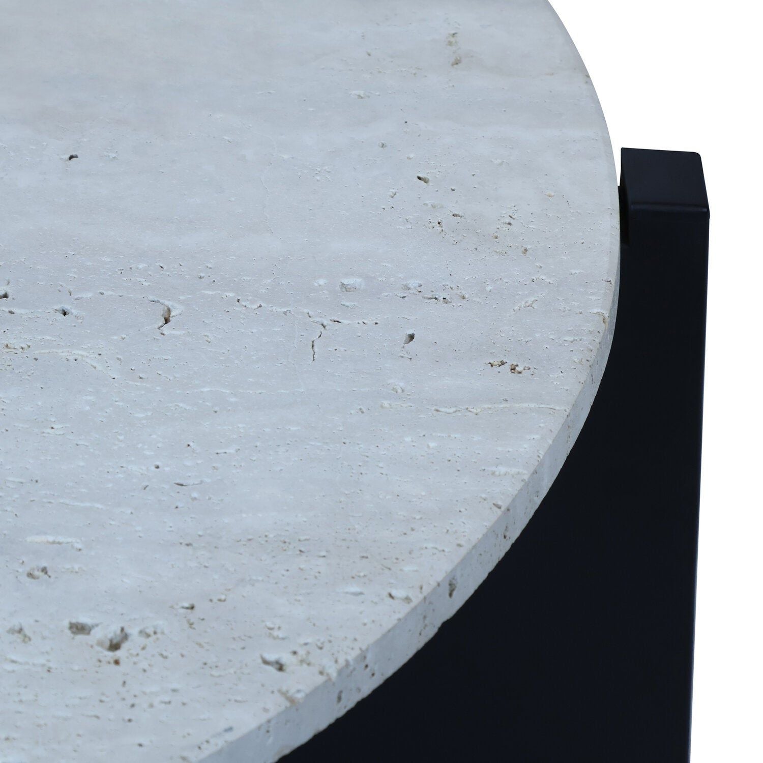 Image of Winton Travertine Top Coffee Table With Black Acacia Wood Frame - Macro
