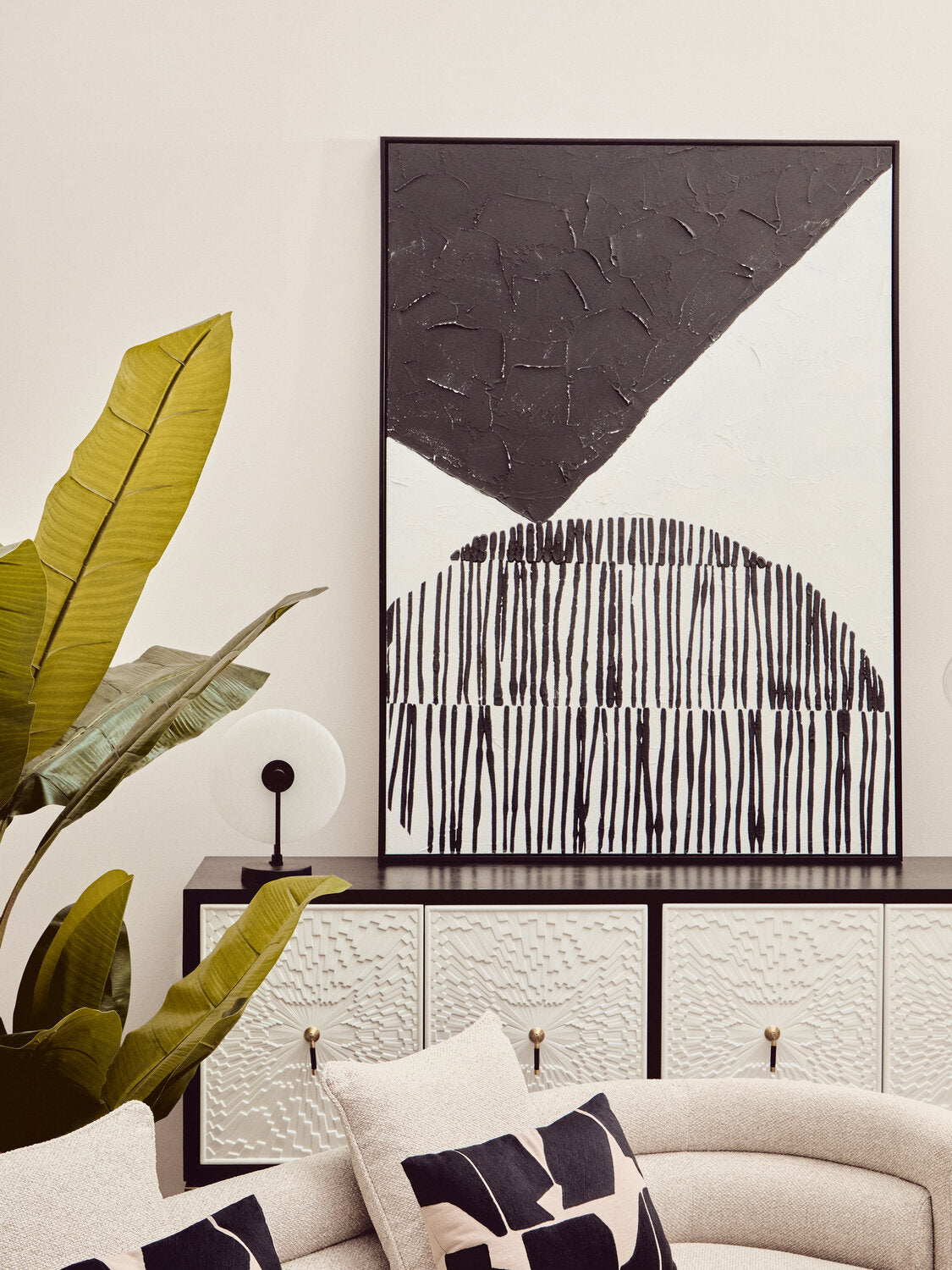 Image of Astratto Black and White Abstract Hand Painted Wall Art - Lifestyle