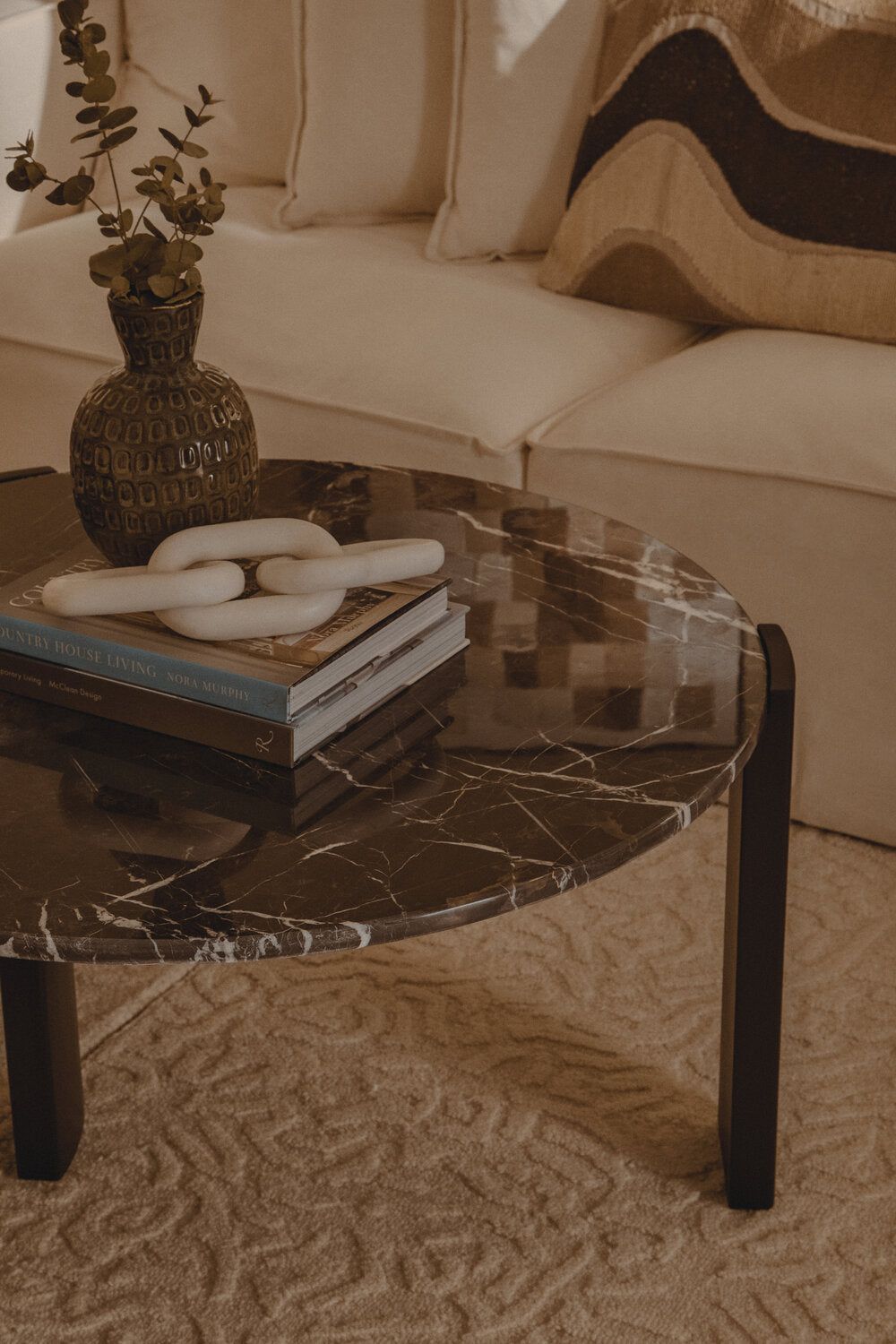 Image of Palermo Round Black Marble Top Large Coffee Table - Lifestyle