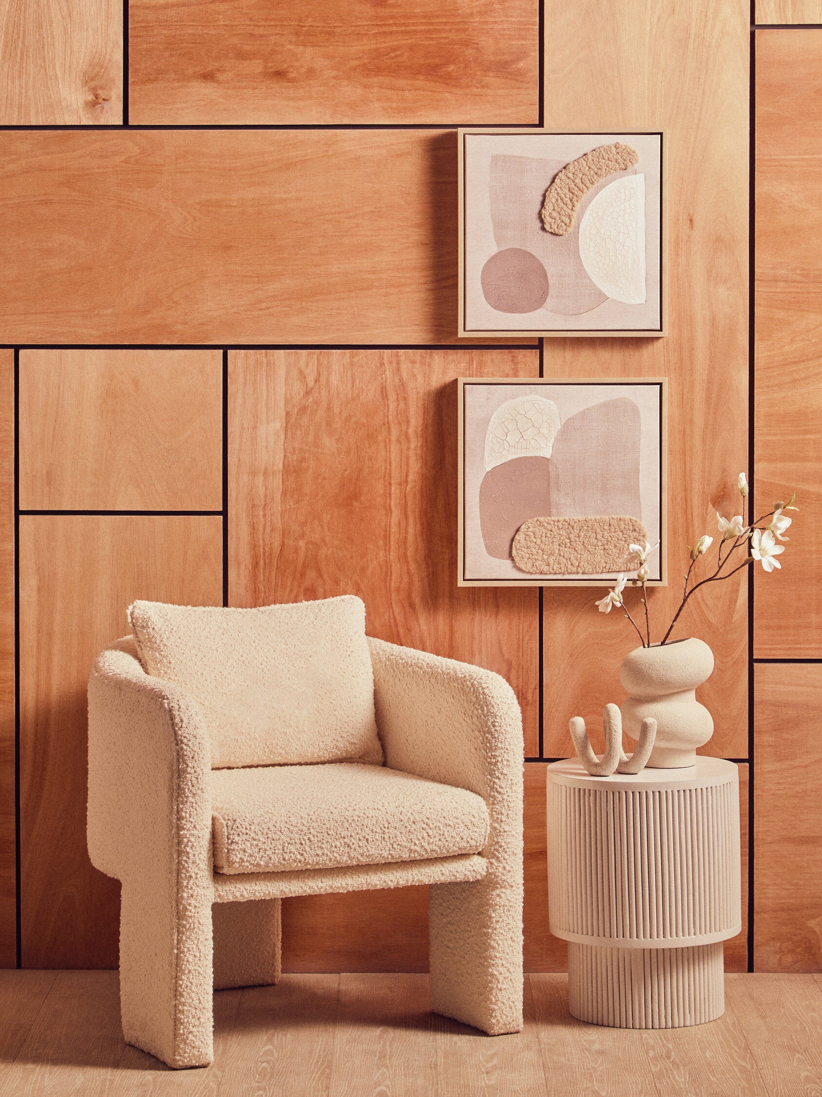Image of Ozzero Ivory Boucle Curved Armchair