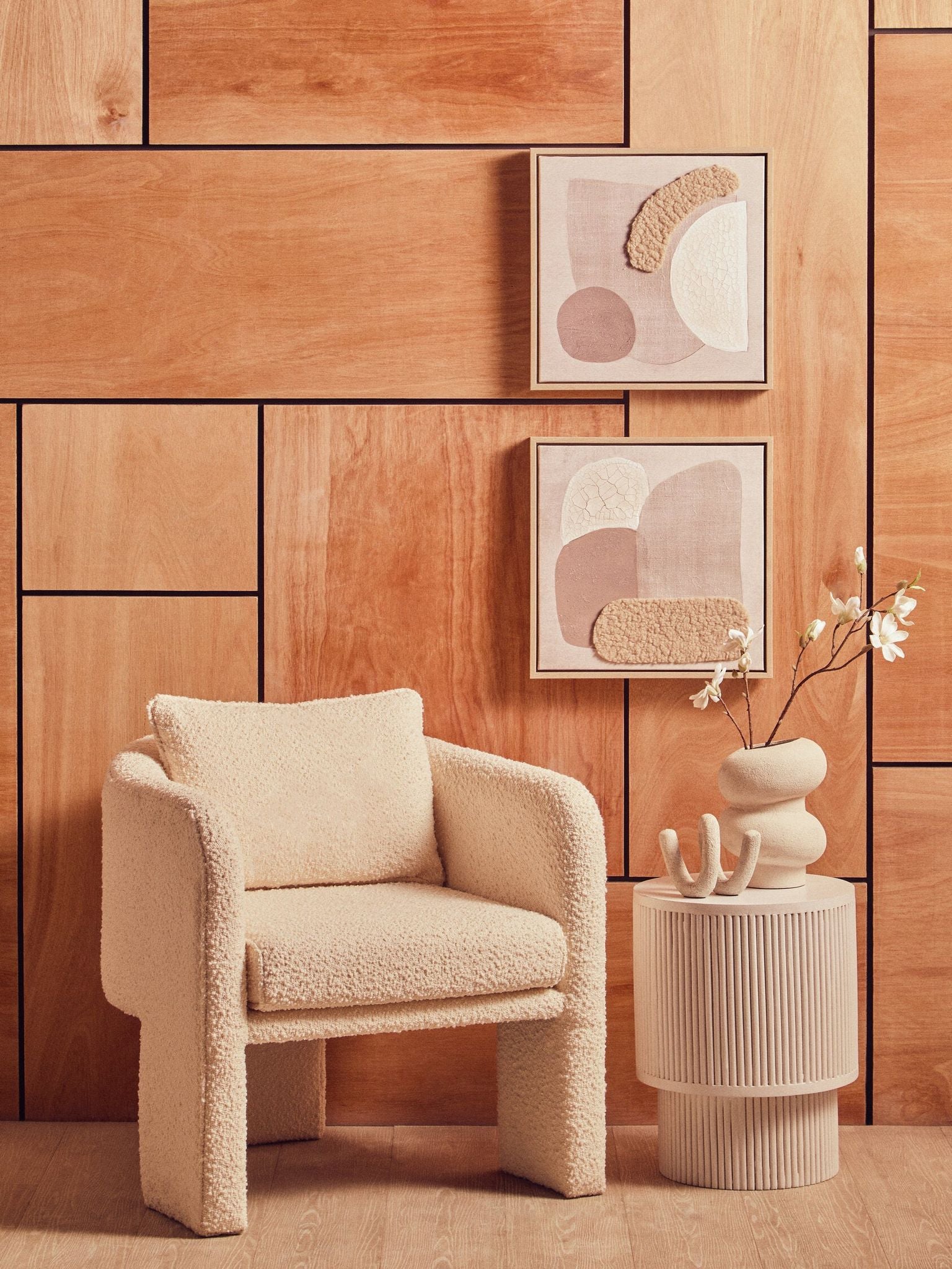 Image of Ozzero Ivory Boucle Curved Armchair