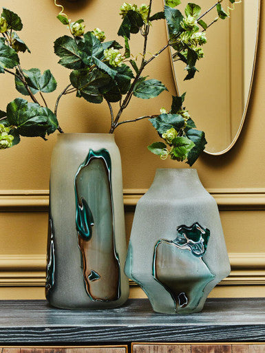 Image of Hakan Tall Glass Vase with Marbled Design