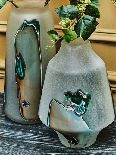 Image of Hakan Tall Glass Vase with Marbled Design