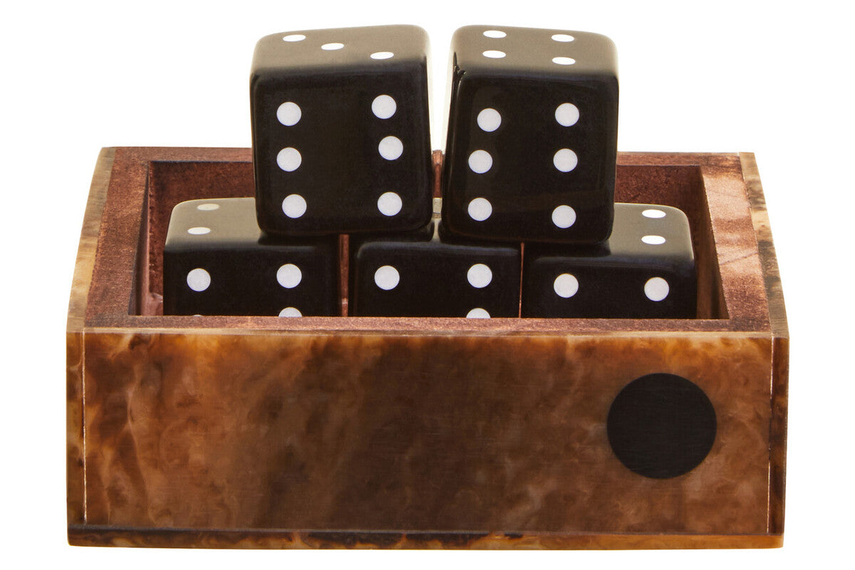 Image of Churchill Games Brown And Black Finish Dice Box With Five Dice