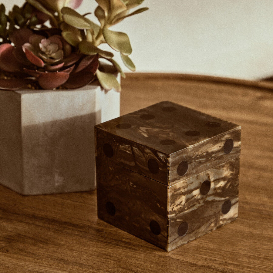 Image of Churchill Games Brown And Black Finish Dice Box With Five Dice
