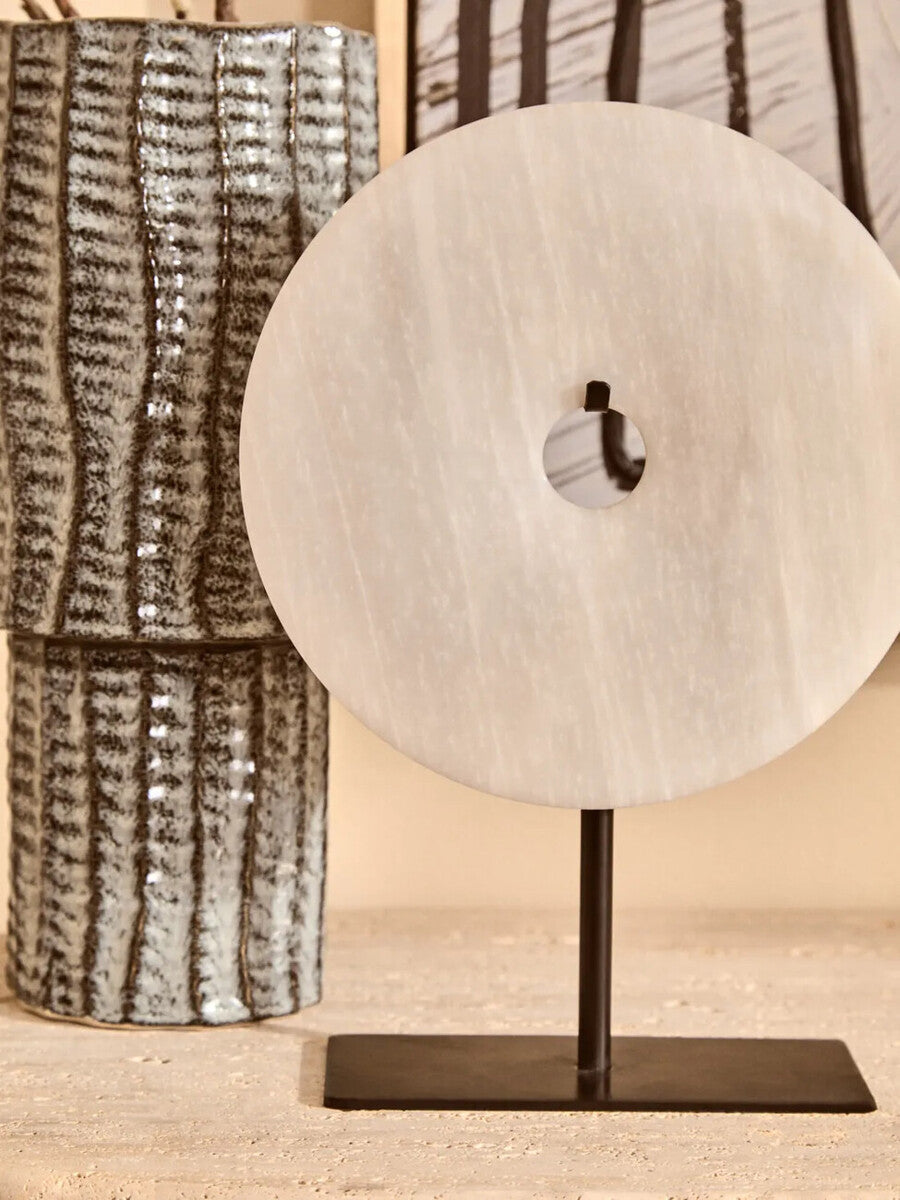 Image of Zoro Large Round Dia 30cm Grey Marble Disc Sculpture