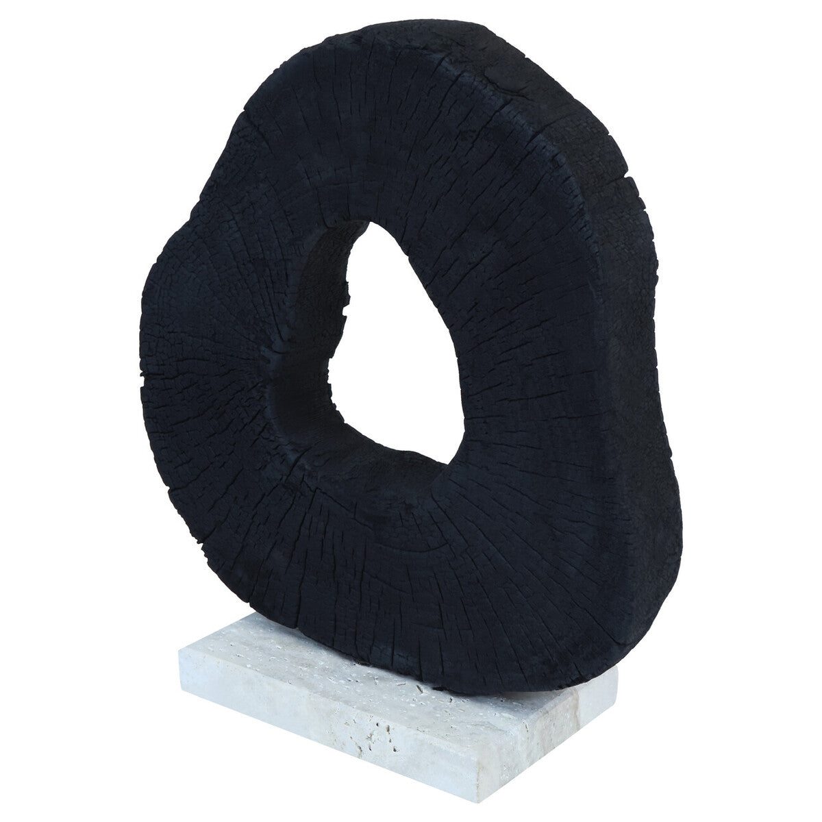 Image of Tibor Black Mango Wood Sculpture With Travertine Base