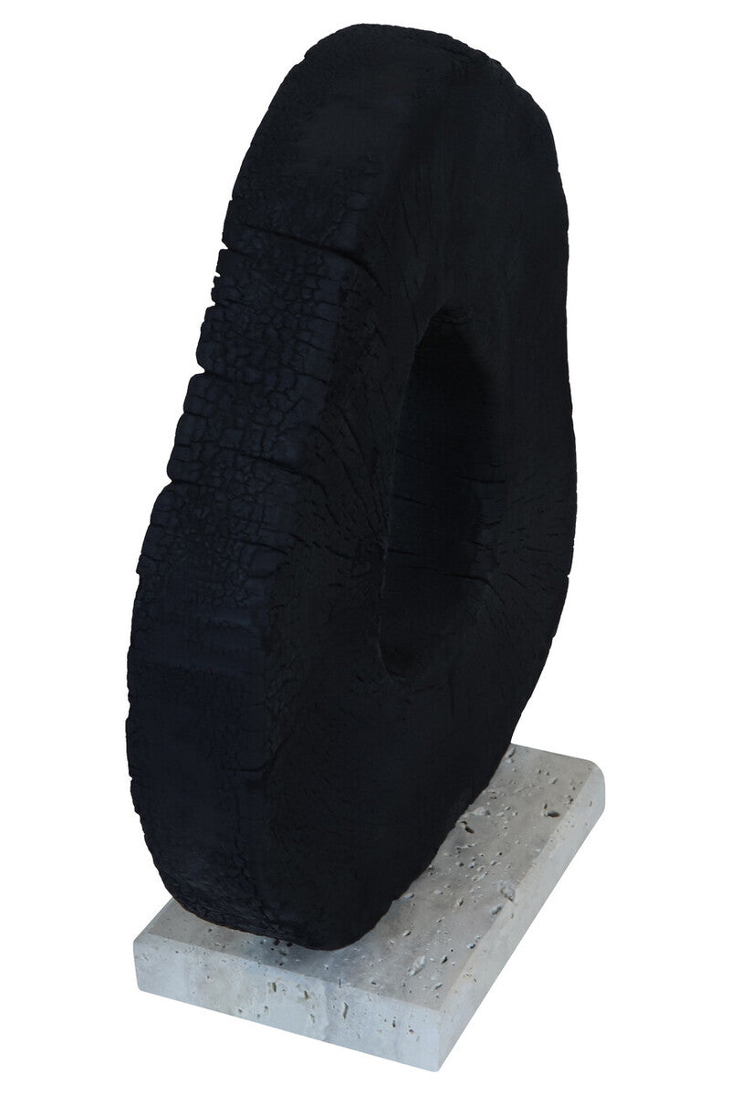 Image of Tibor Black Mango Wood Sculpture With Travertine Base