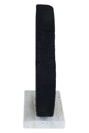Image of Tibor Black Mango Wood Sculpture With Travertine Base