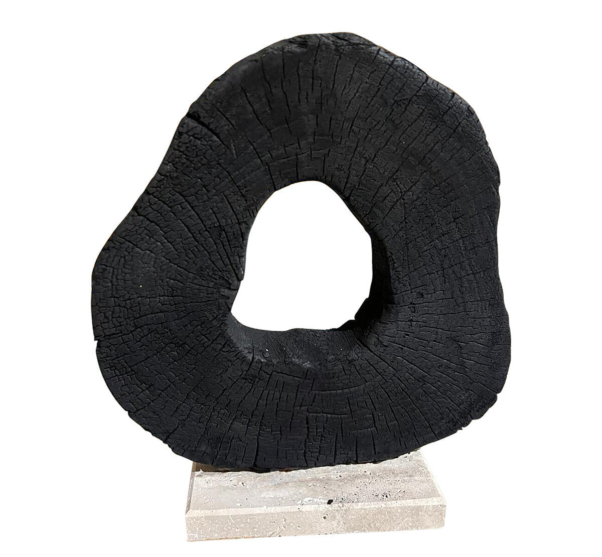 Image of Tibor Black Mango Wood Sculpture With Travertine Base