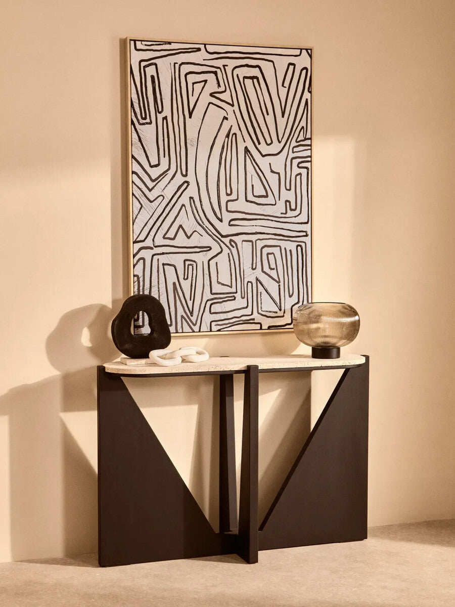 Image of Tibor Black Mango Wood Sculpture With Travertine Base