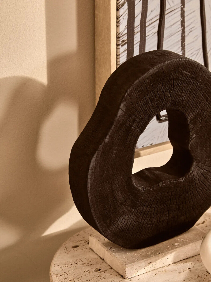 Image of Tibor Black Mango Wood Sculpture With Travertine Base