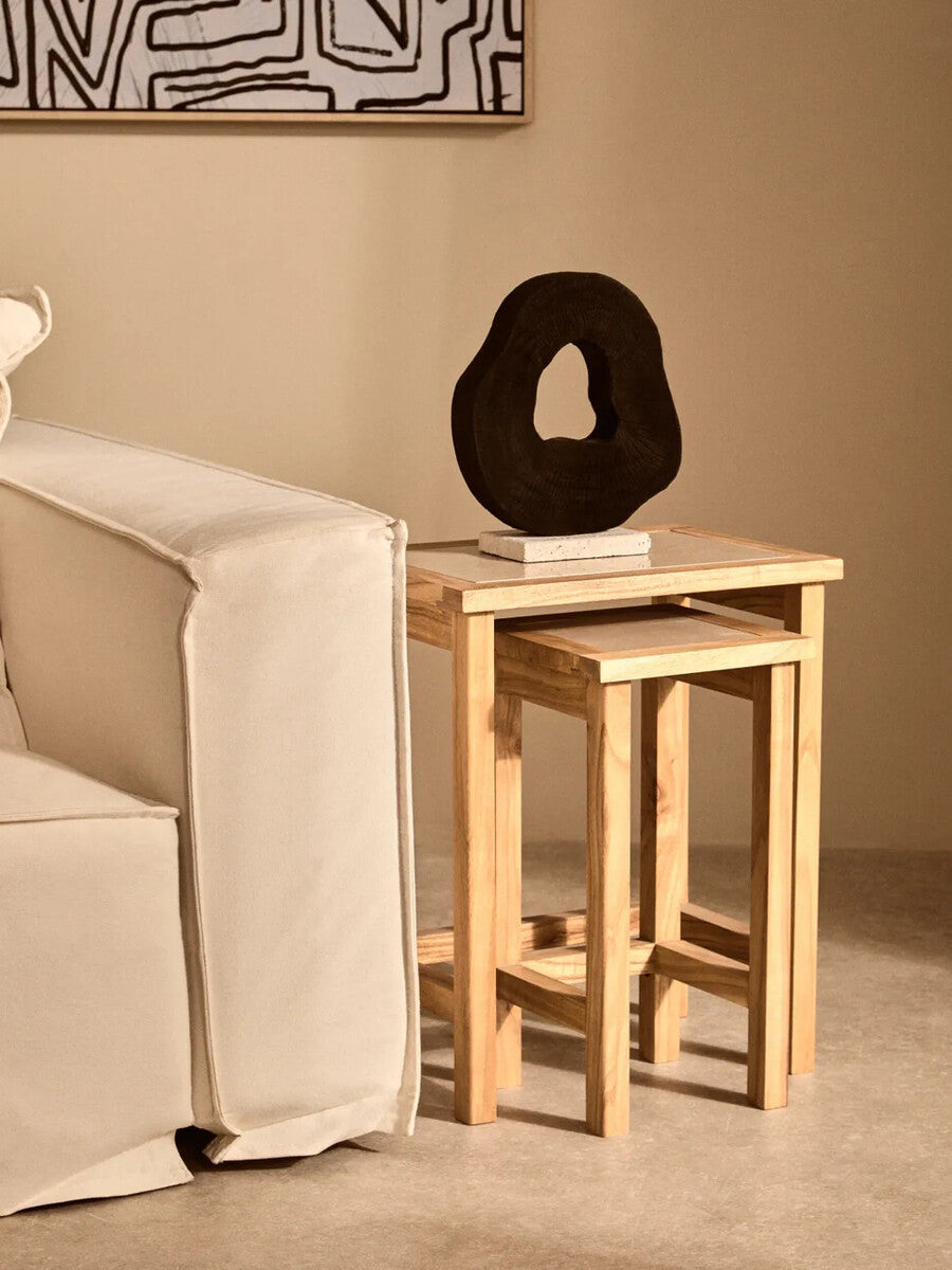 Image of Tibor Black Mango Wood Sculpture With Travertine Base