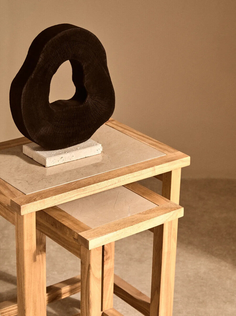 Image of Tibor Black Mango Wood Sculpture With Travertine Base