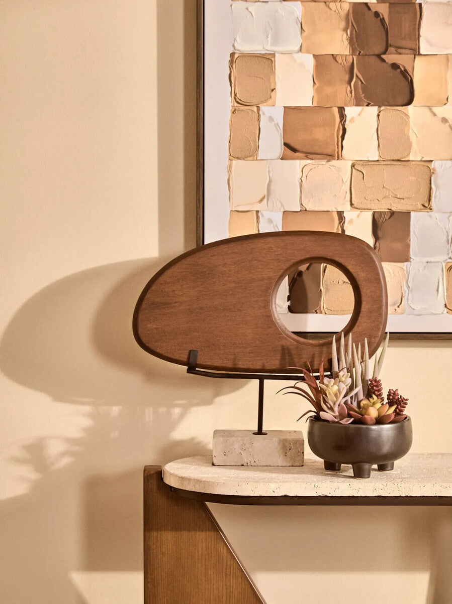 Image of Westo Natural Wood Horizontal Sculpture With Travertine Base