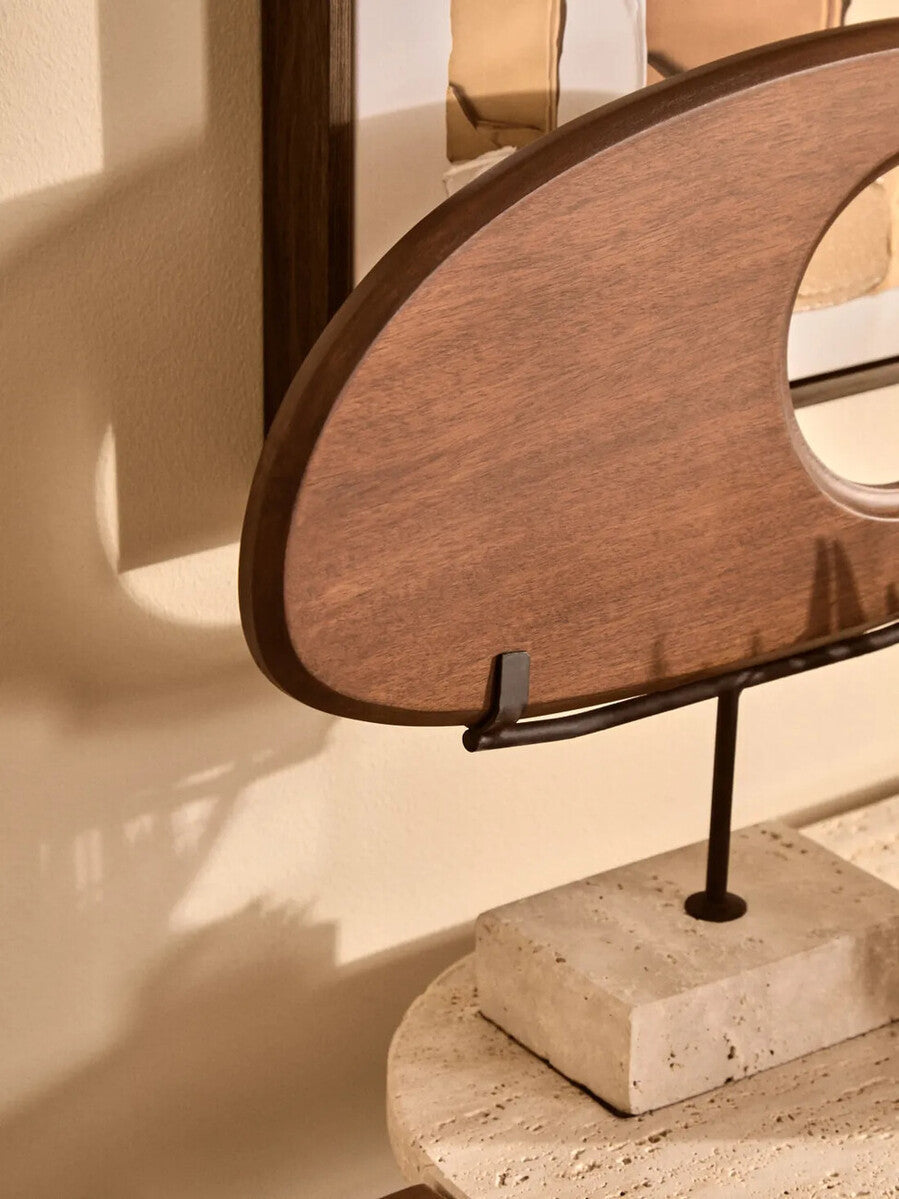 Image of Westo Natural Wood Horizontal Sculpture With Travertine Base