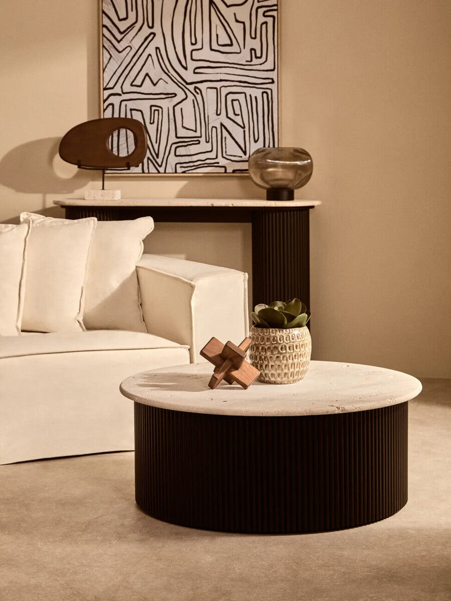 Image of Westo Natural Wood Horizontal Sculpture With Travertine Base