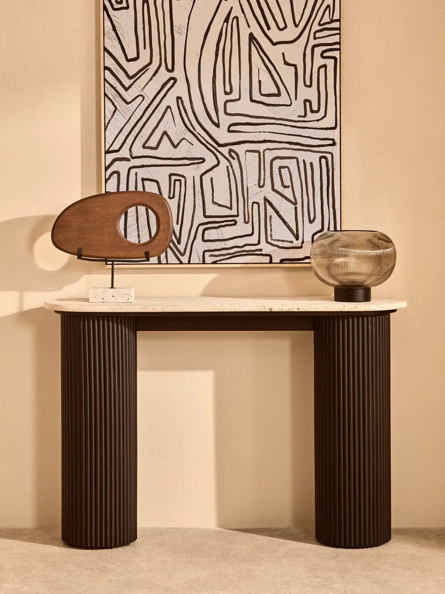 Image of Westo Natural Wood Horizontal Sculpture With Travertine Base