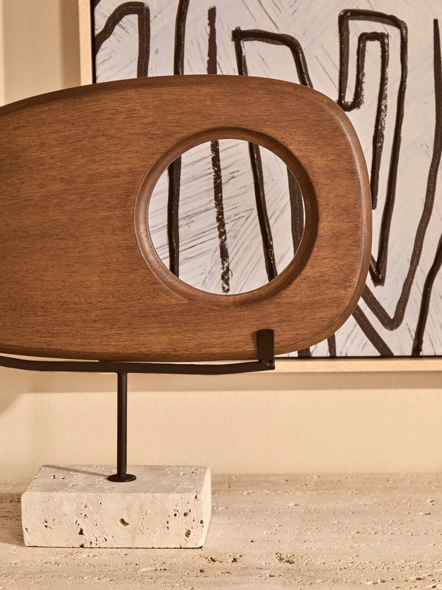 Image of Westo Natural Wood Horizontal Sculpture With Travertine Base