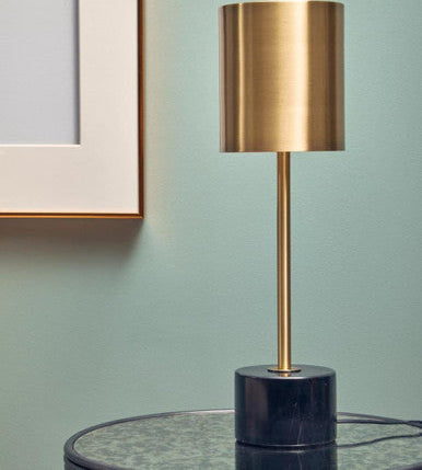 Image of Palais Brushed Brass Table Lamp with Black Marble Base