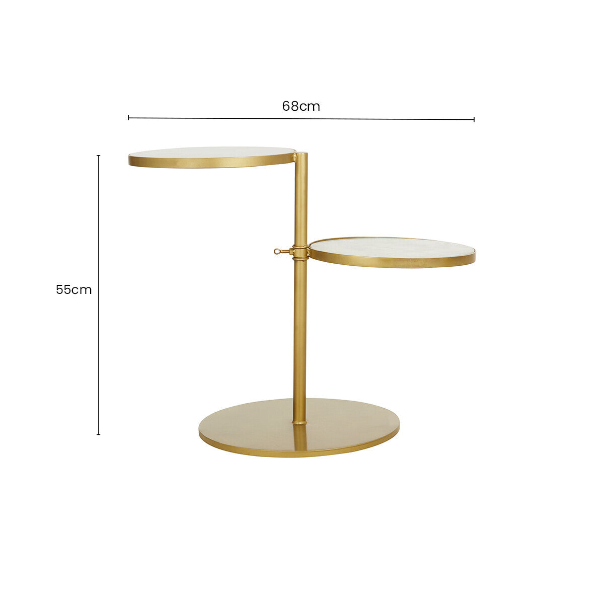 Image of Gold Finish 2 Shelves Side Table with White Marble Tops, Rabia