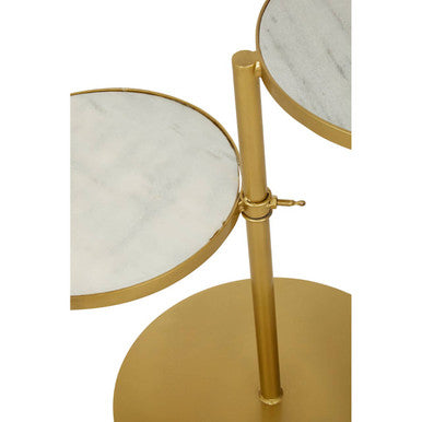 Image of Gold Finish 2 Shelves Side Table with White Marble Tops, Rabia