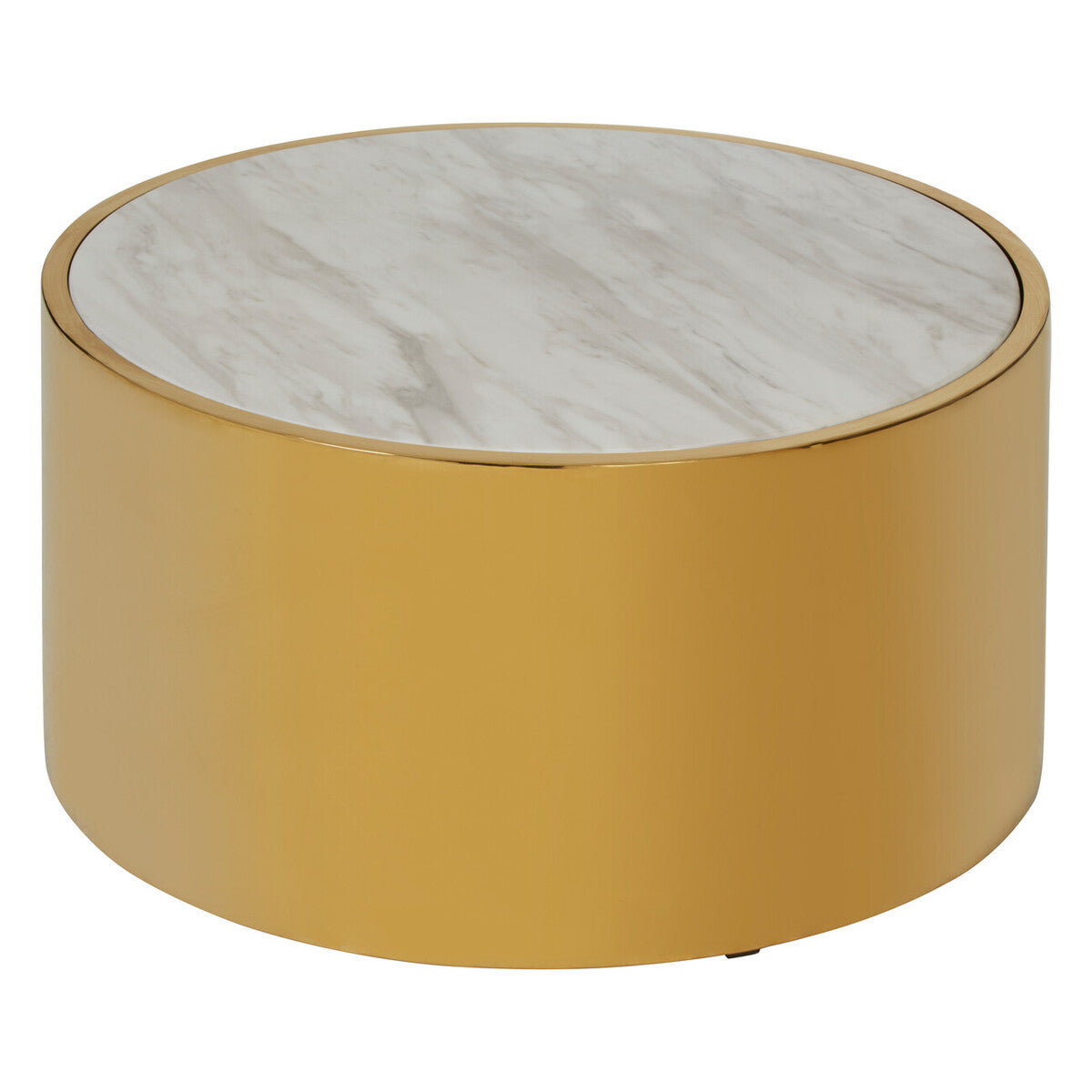 Image of White Marble Effect Top Round Coffee Table with Gold Steel Frame, Carlox