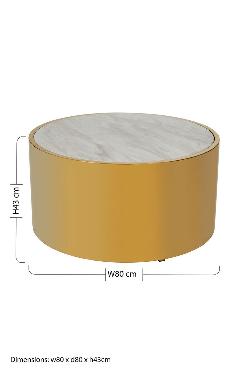 Image of White Marble Effect Top Round Coffee Table with Gold Steel Frame, Carlox