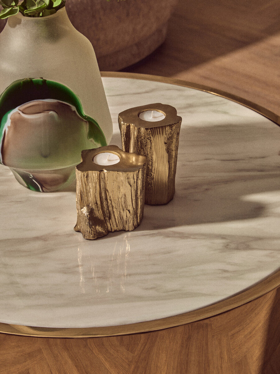 Image of White Marble Effect Top Round Coffee Table with Gold Steel Frame, Carlox