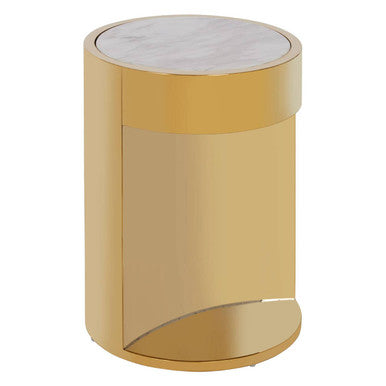 Image of White Marble Effect Round Side Table with Gold Finish Metallic Base, Carlox