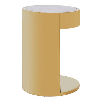 Image of White Marble Effect Round Side Table with Gold Finish Metallic Base, Carlox