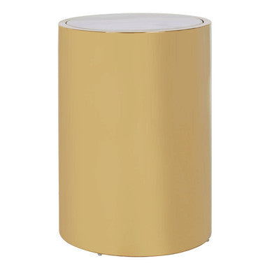 Image of White Marble Effect Round Side Table with Gold Finish Metallic Base, Carlox