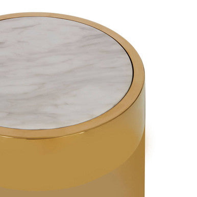 Image of White Marble Effect Round Side Table with Gold Finish Metallic Base, Carlox