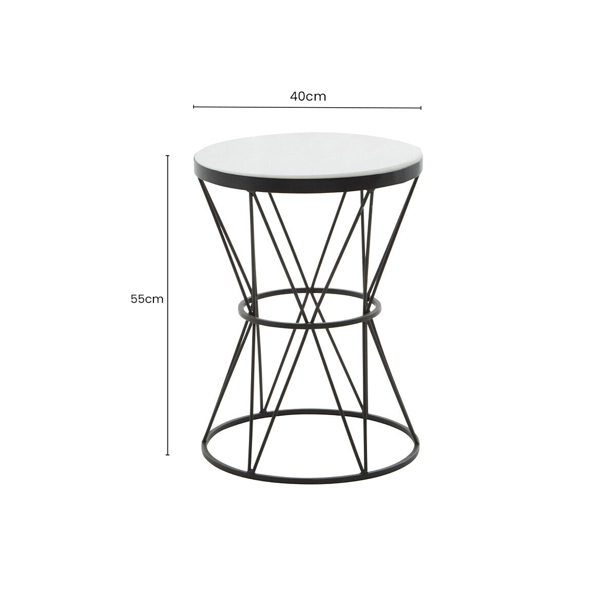 Image of White Marble Top Side Table with Black Triangular Iron Base, Shalimar