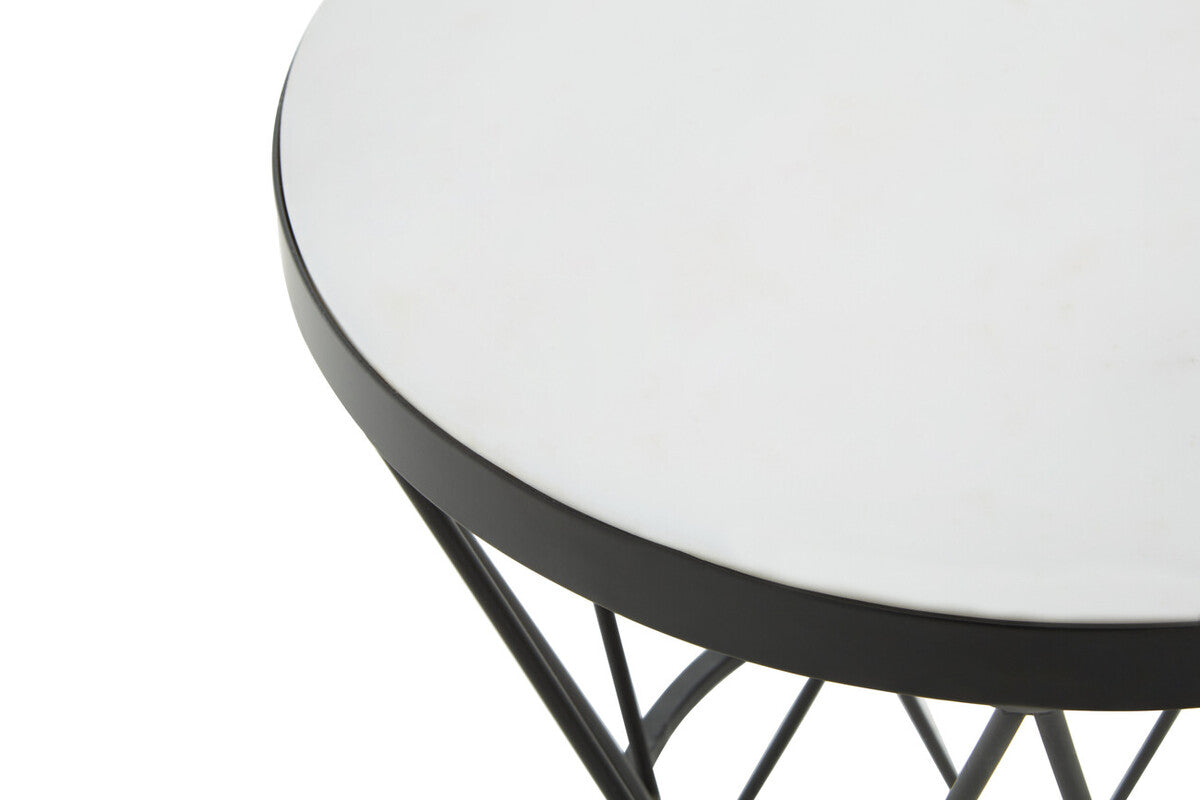 Image of White Marble Top Side Table with Black Triangular Iron Base, Shalimar