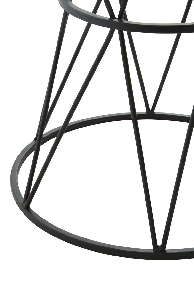 Image of White Marble Top Side Table with Black Triangular Iron Base, Shalimar